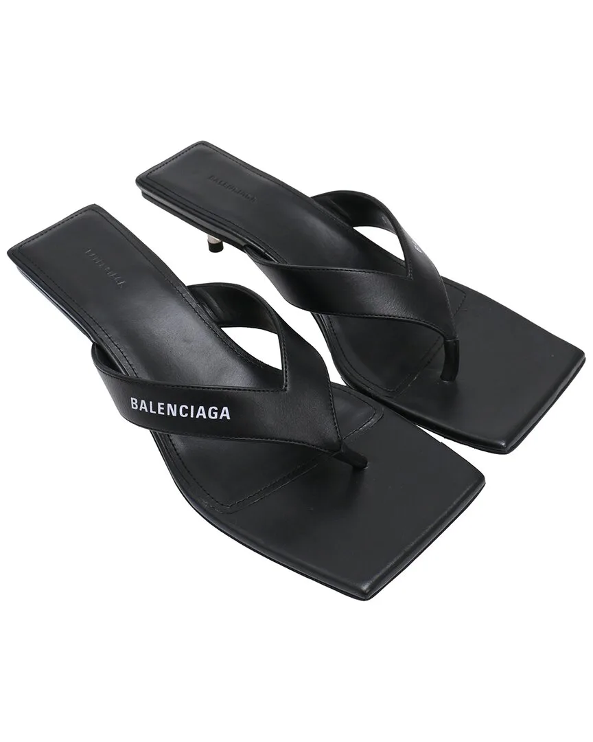 Leather Square-Toe Kitten-Heel Thong Sandal (authentic Pre-Loved) by Balenciaga