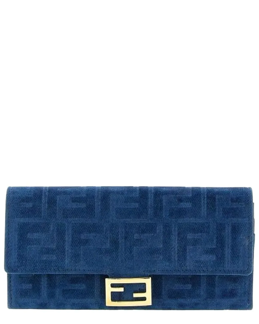 Blue Flocked Denim Continental Wallet on Chain (authentic Pre-Loved)