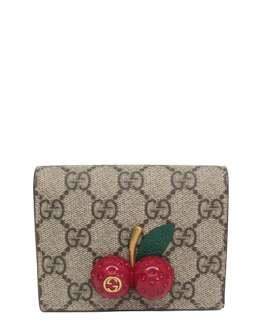 Beige & Red Gg Supreme Canvas & Leather Cherry Wallet (authentic Pre-Loved) by Gucci