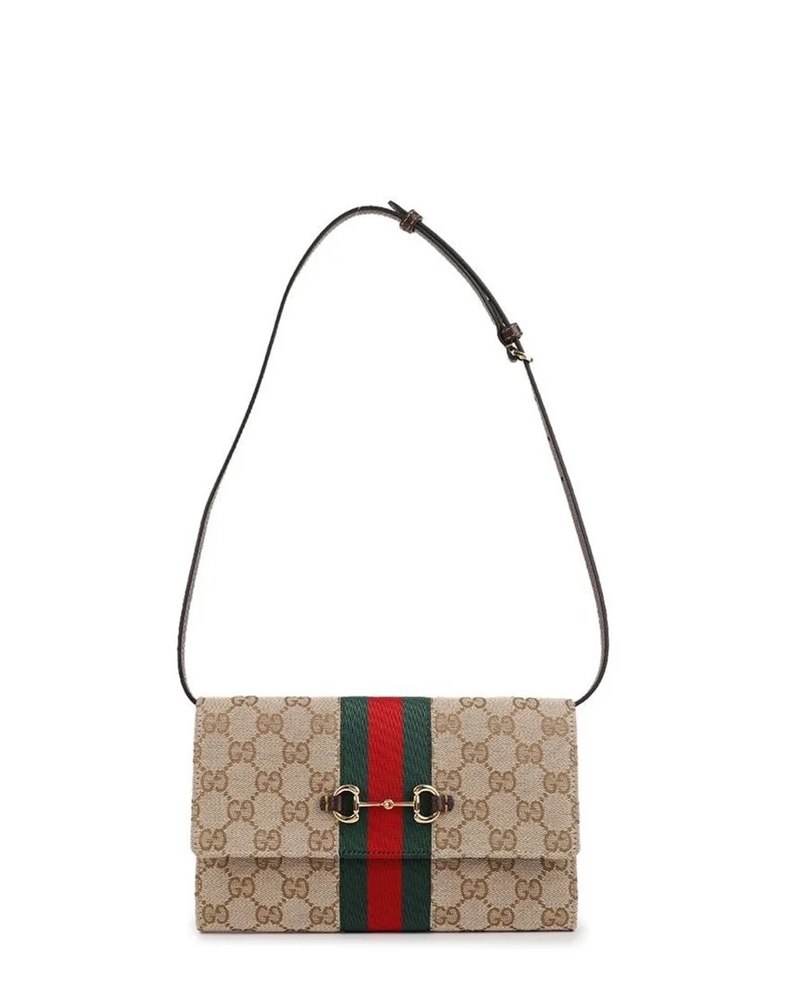 Brown Canvas Horsebit Web Strap Wallet (authentic Pre-Loved) by Gucci