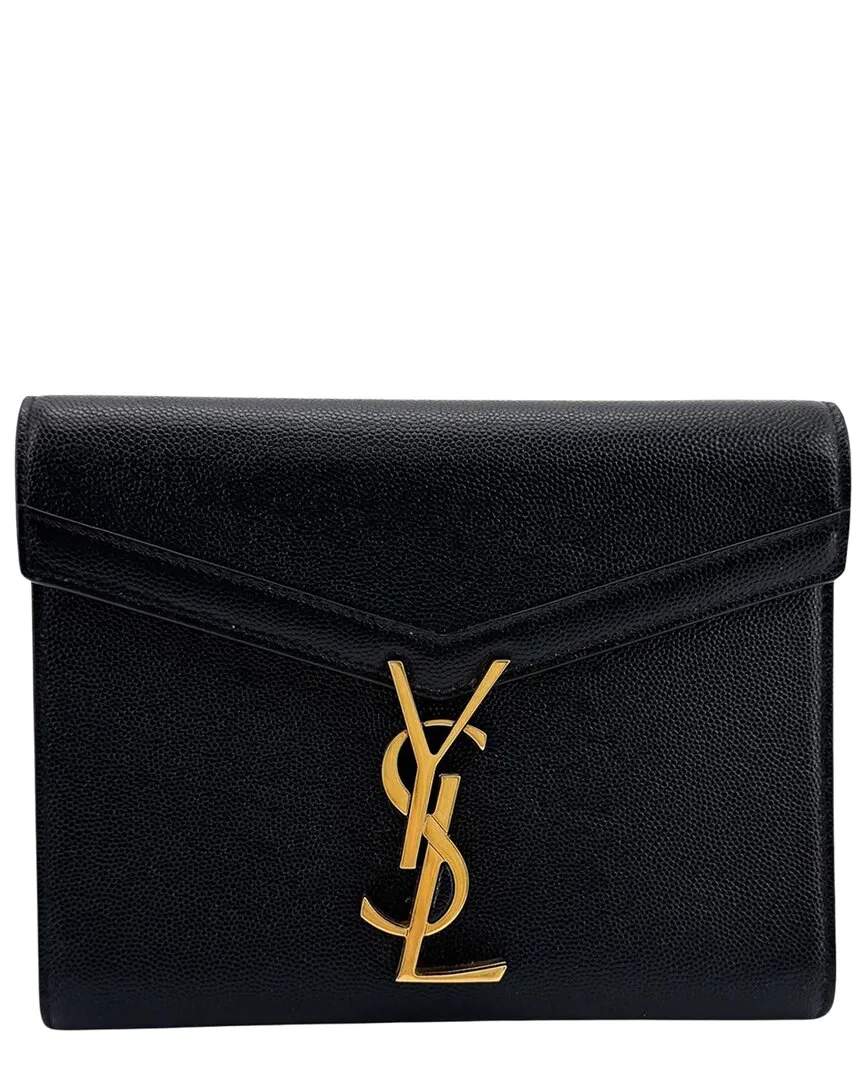 Black Calfskin Cassandra Grande De Poudre Monogram Chain Wallet (authentic Pre-Loved) by Saint Laurent