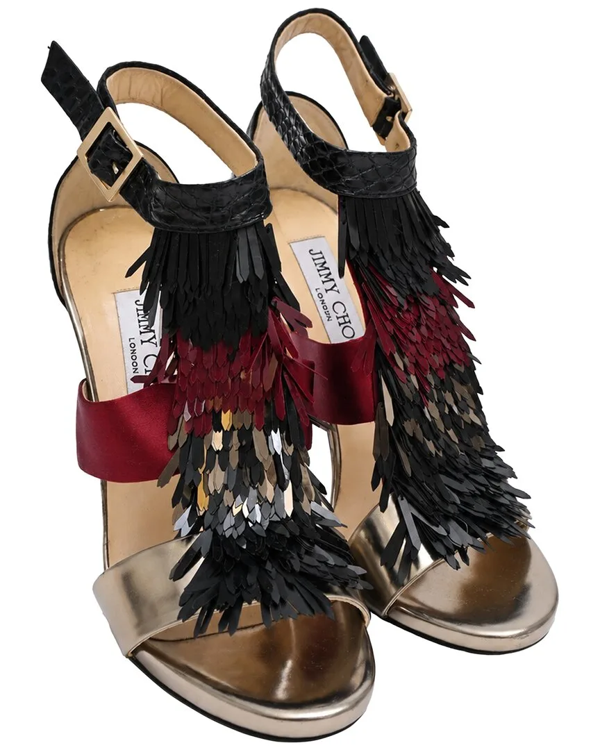 Satin Fedora Fringe Sandal (authentic Pre-Loved) by Jimmy Choo