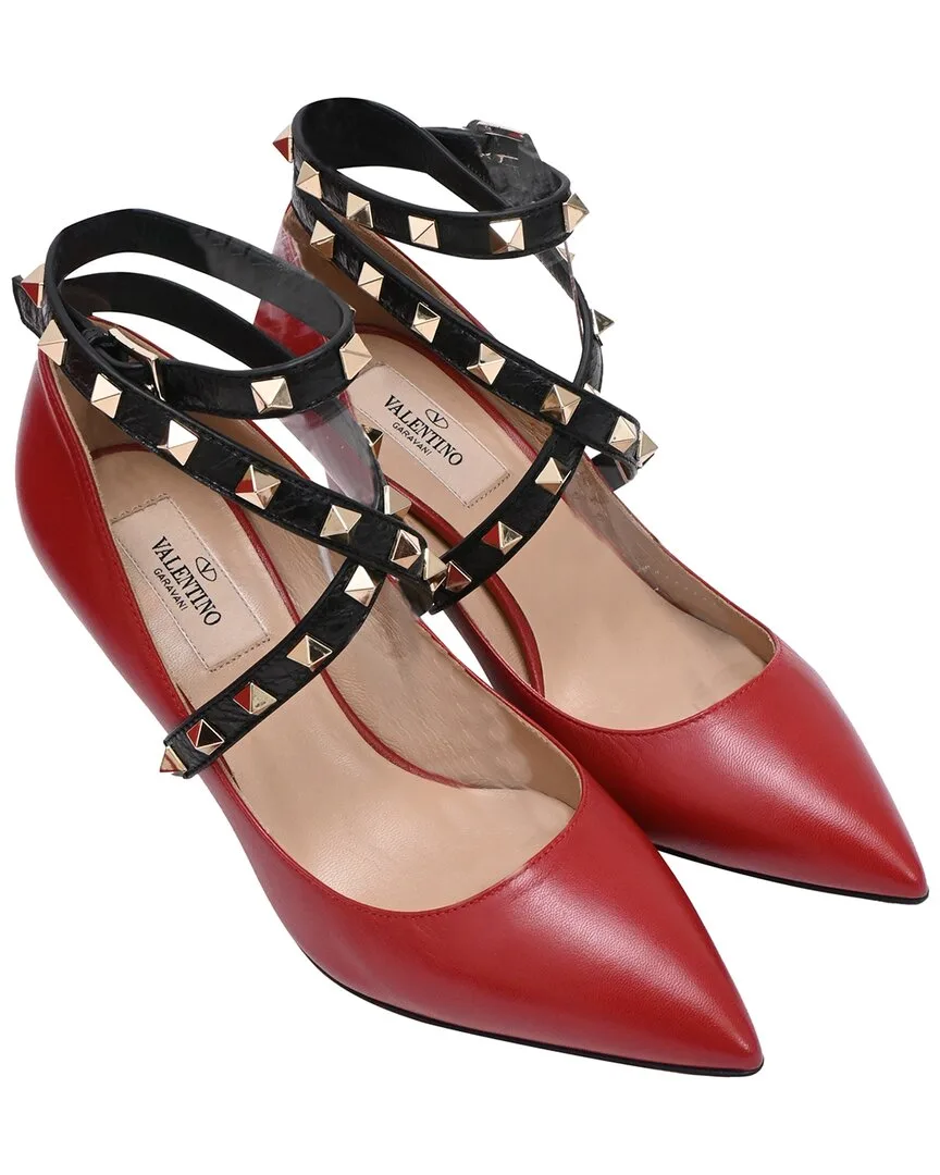 Leather Rockstud Ankle Wrap Pump (authentic Pre-Loved) by Valentino