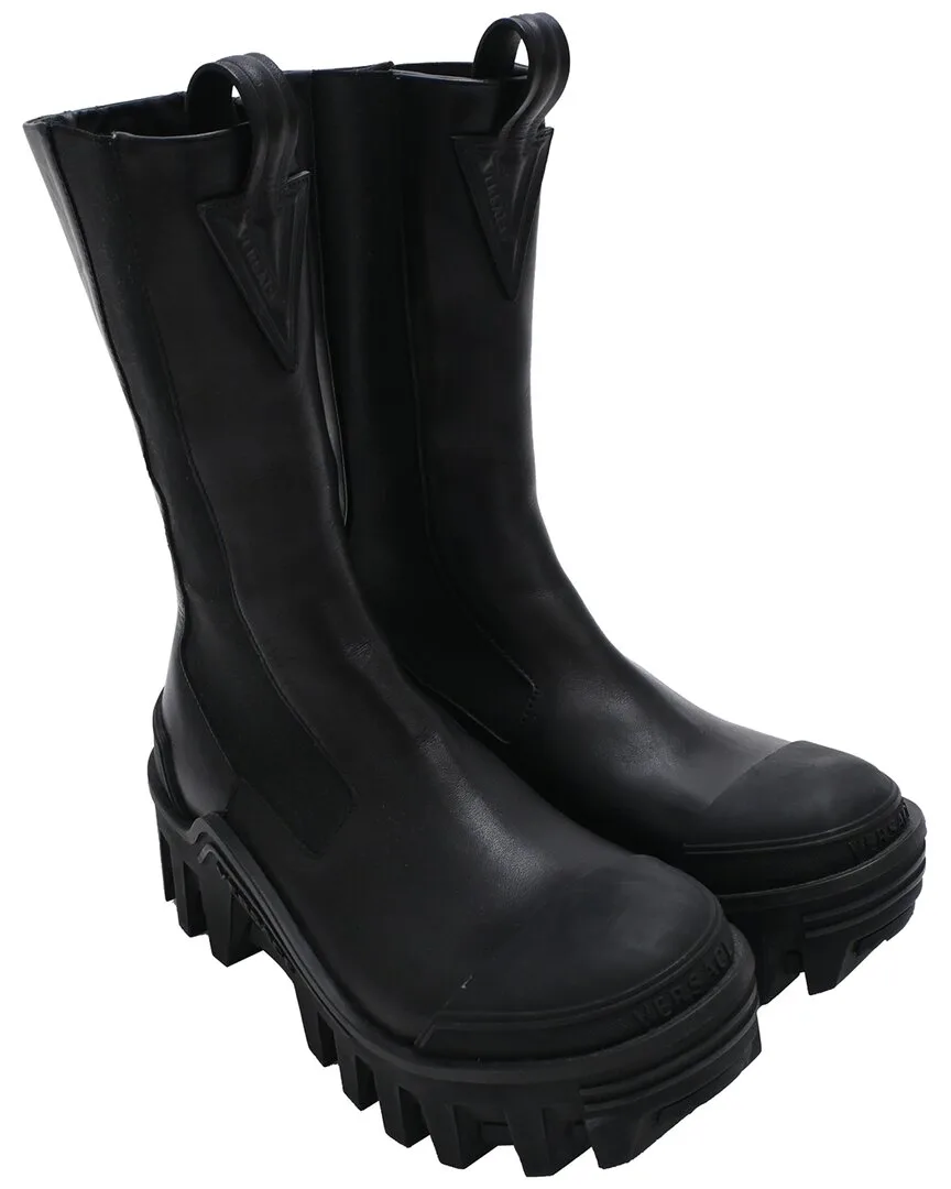Leather Mid-Calf Chunky Chelsea Boot (authentic Pre-Loved) by Versace
