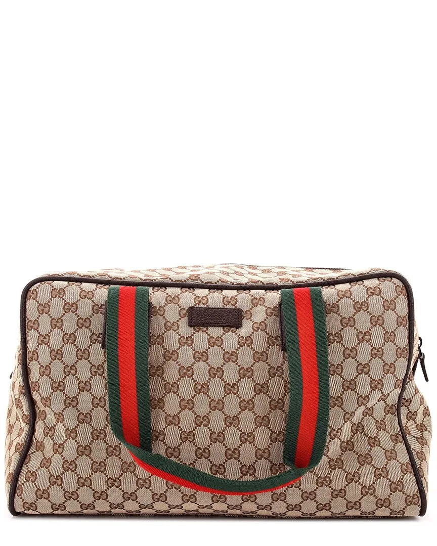 Brown Gg Canvas & Leather Web Carry on Duffle Bag Medium (authentic Pre-Loved) by Gucci