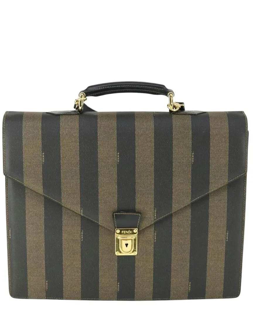 Brown Canvas Pequin Briefcase (authentic Pre-Loved) by FENDI