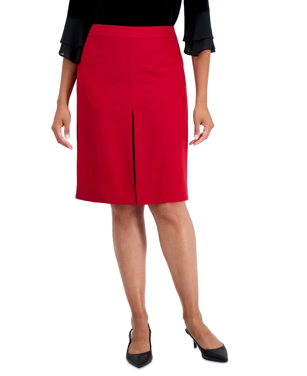 Pleat-Front Crepe A-Line Skirt by Kasper