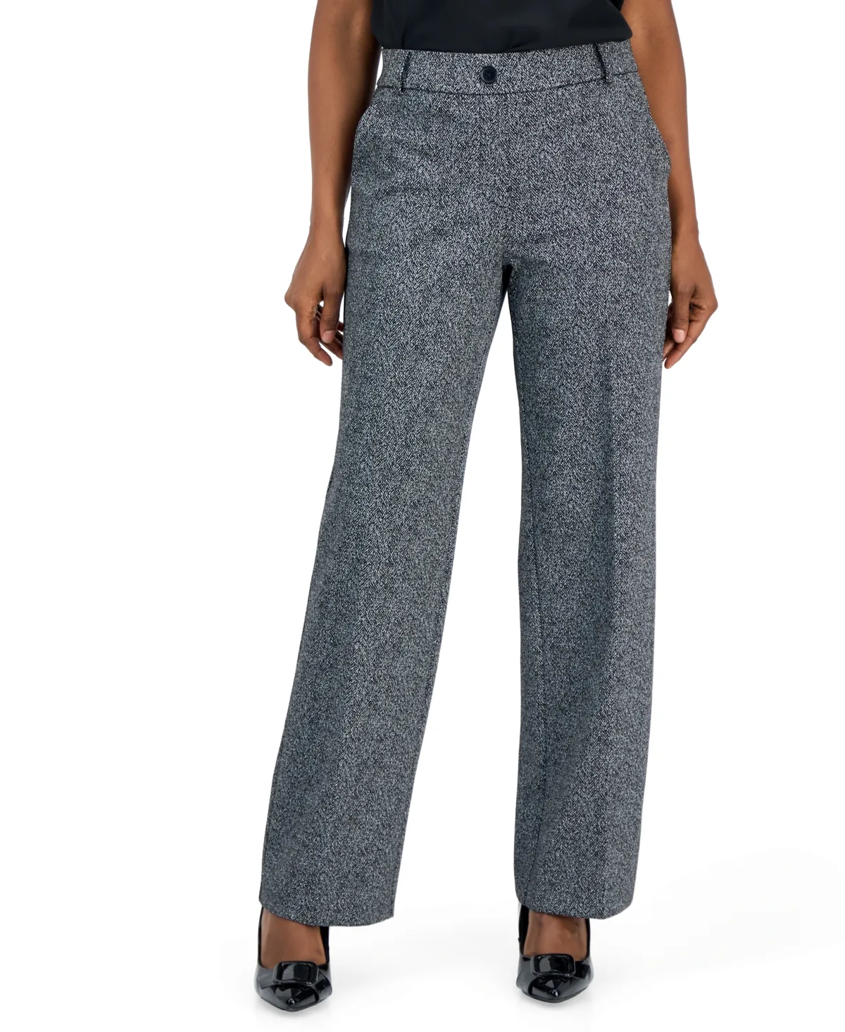 Pull-On Wide-Leg Faux-Fly Pants by Kasper
