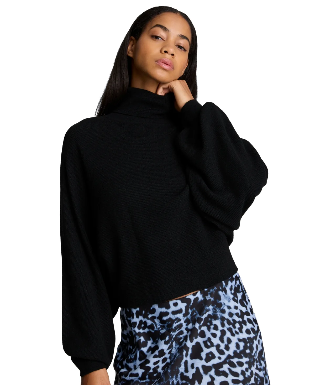 Horizontal Stitch Dolman Cropped Turtleneck Sweater by Kenneth Cole