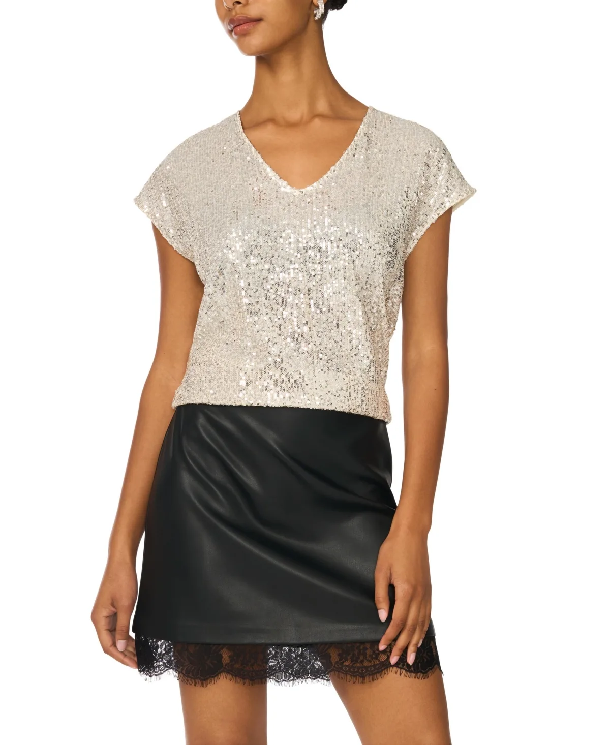 Sequined Dolman Sleeve V-Neck Blouse by Vince Camuto
