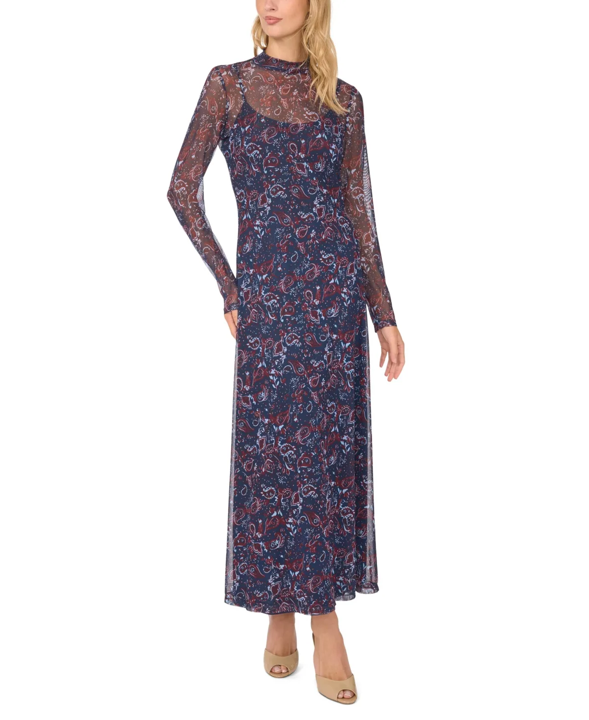 Paisley Mock-Neck Dolman-Sleeve Maxi Dress by Vince Camuto