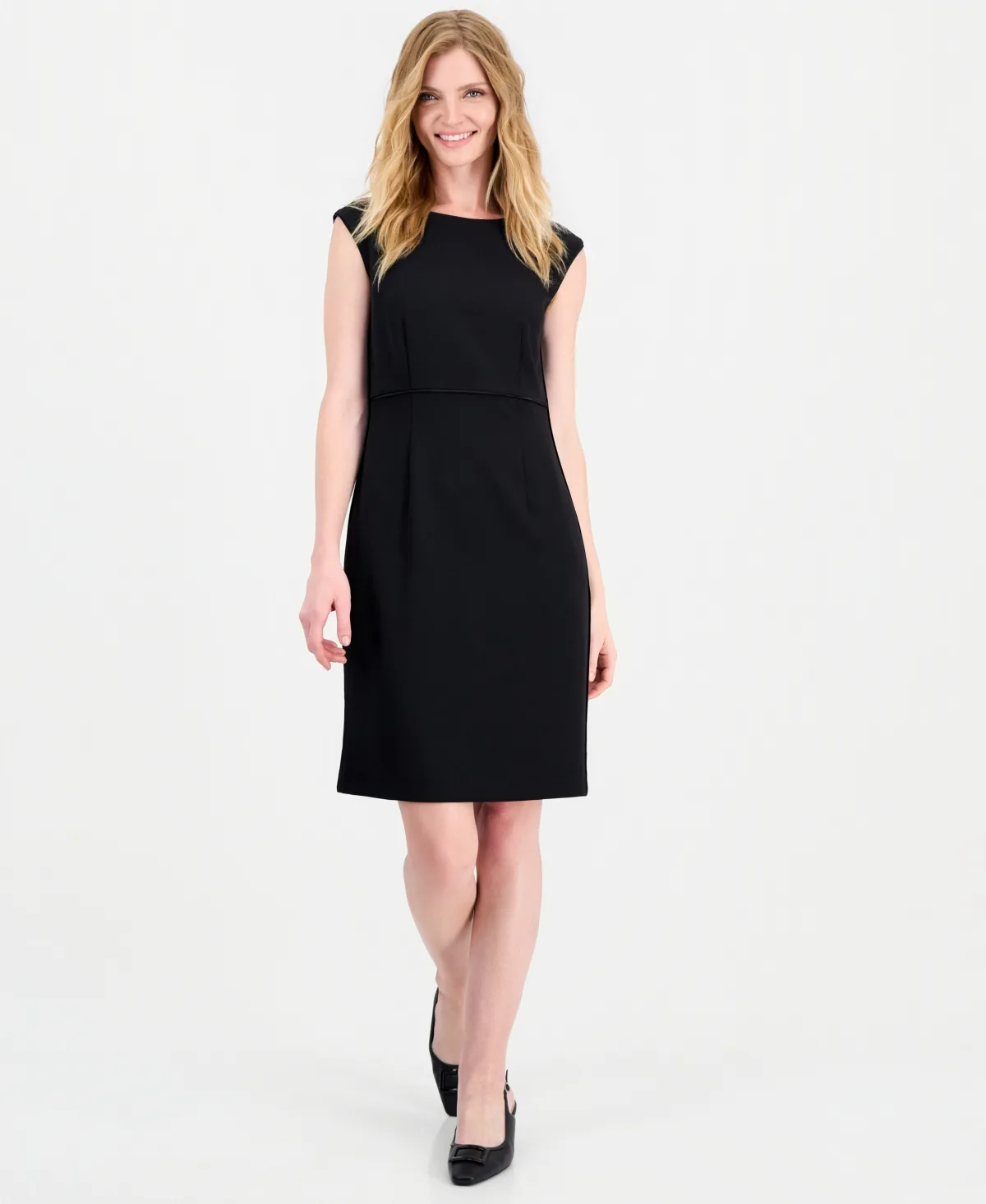 Sleeveless Crepe Piped Dress by Kasper
