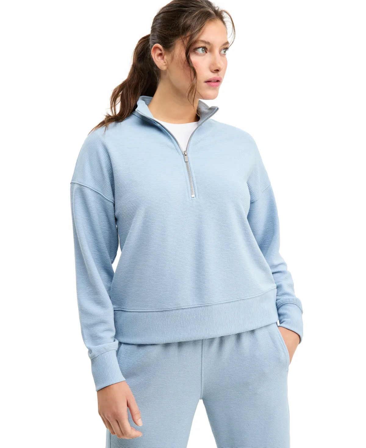 Ottoman-Rib 1/2 Zip Mock Neck Pullover by Id Ideology