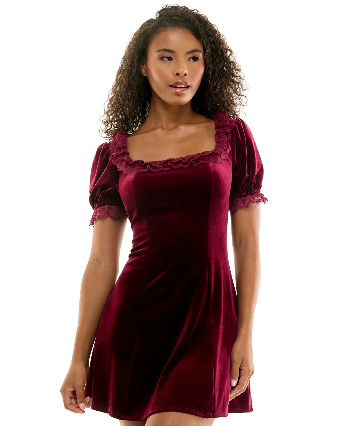 Puff-Sleeve Velvet Fit & Flare Dress by Seni & Cade