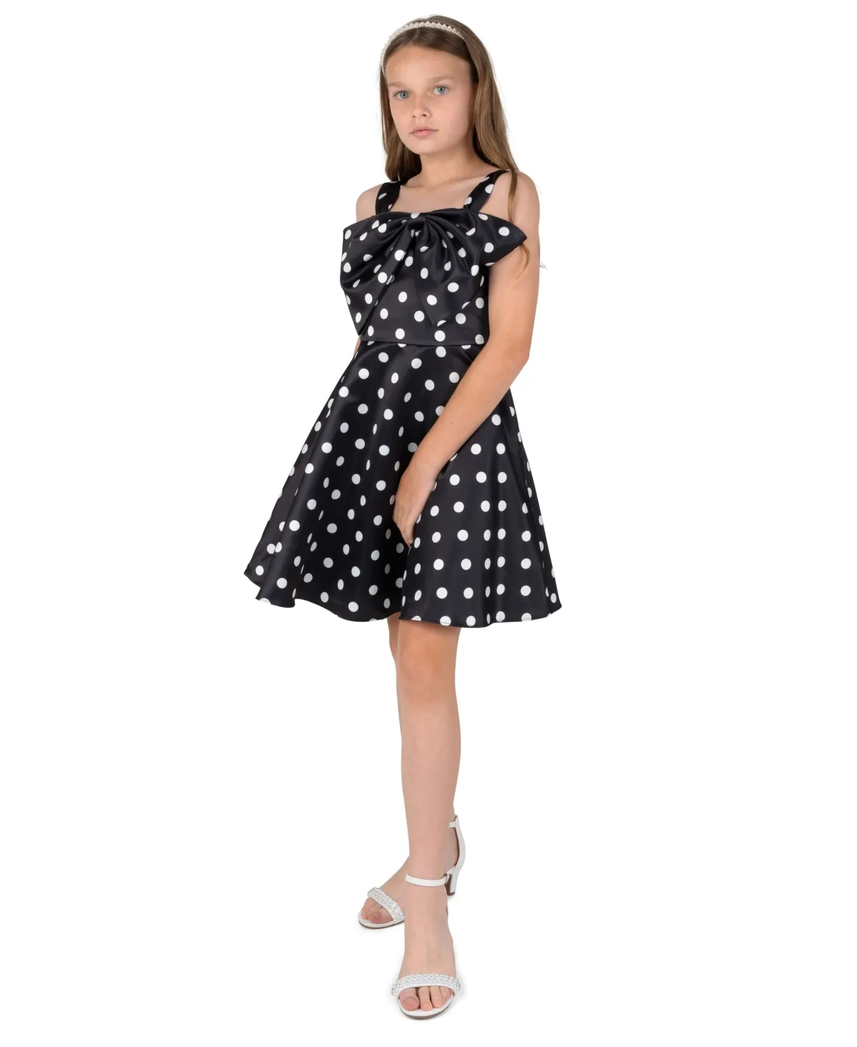 Polka-Dot Square-Neck Bow Dress by Rare Editions