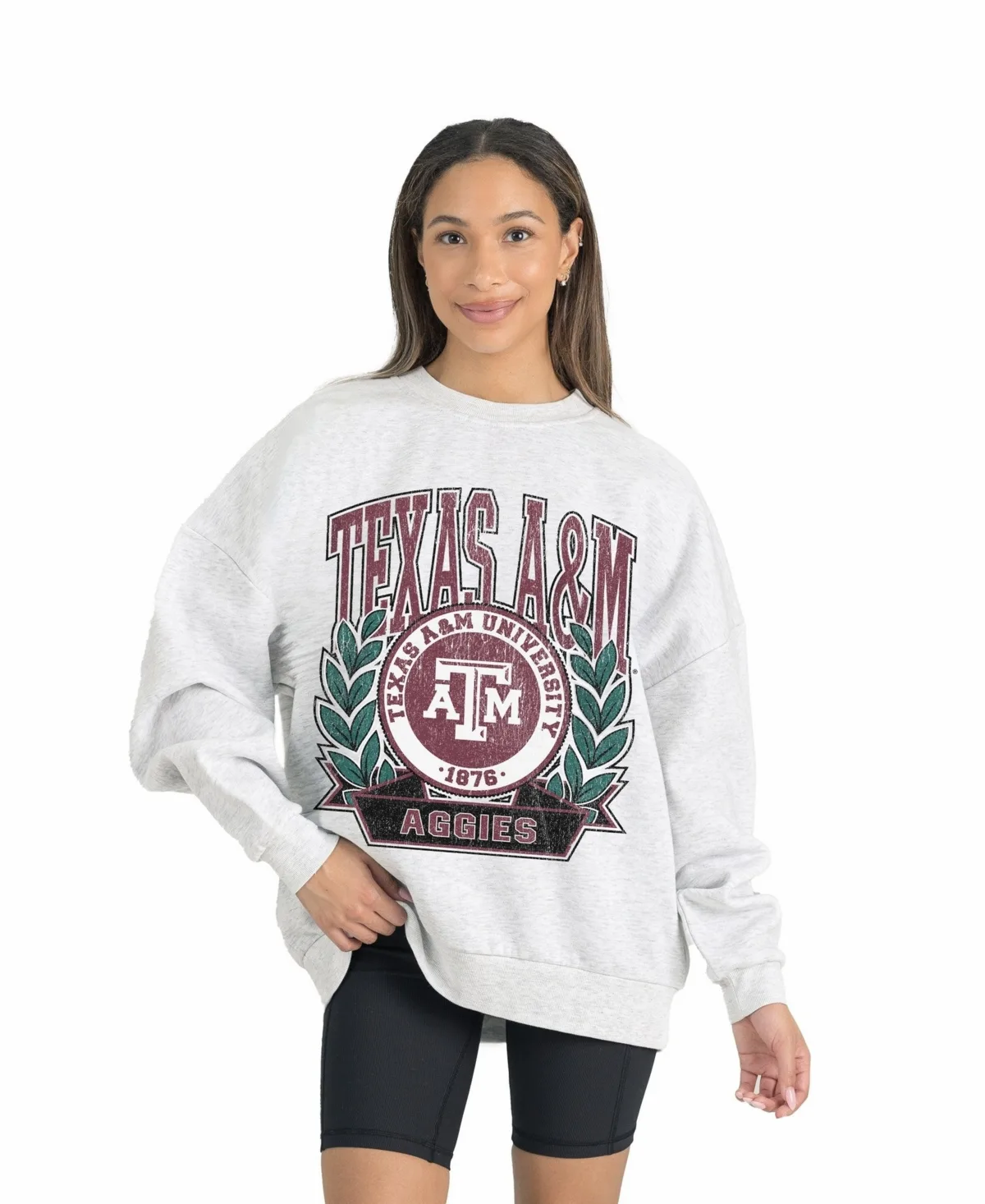 Texas A&M Aggies Oversized Drop-Shoulder Distressed Crewneck Sweatshirt by Gameday Couture