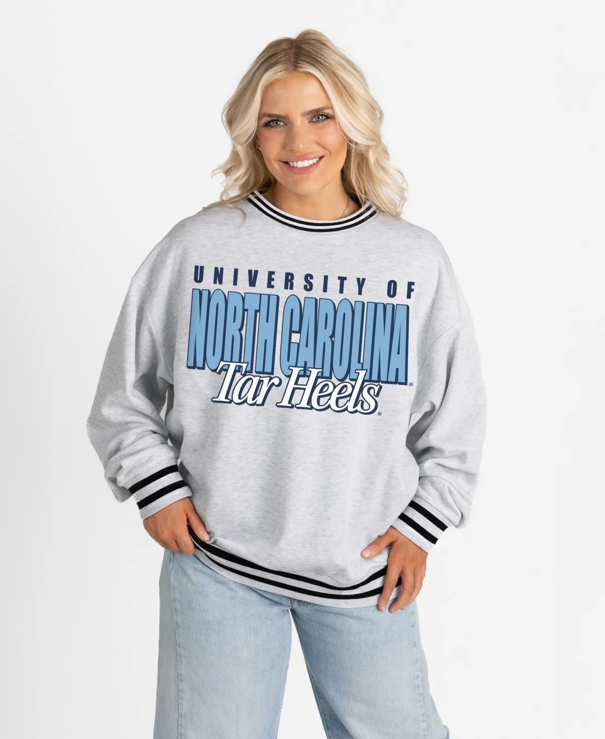 North Carolina Tar Heels Showdown Ringer Oversized Striped Sweatshirt by Gameday Couture