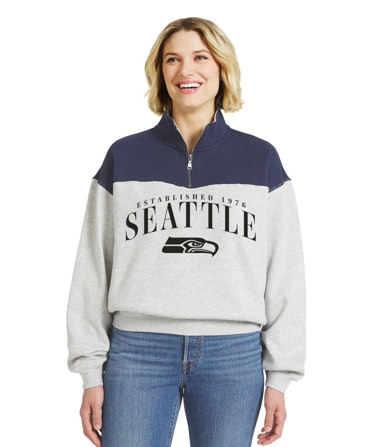 Seattle Seahawks Mock Neck Colorblock Half-Zip Pullover by Wear by Erin Andrews
