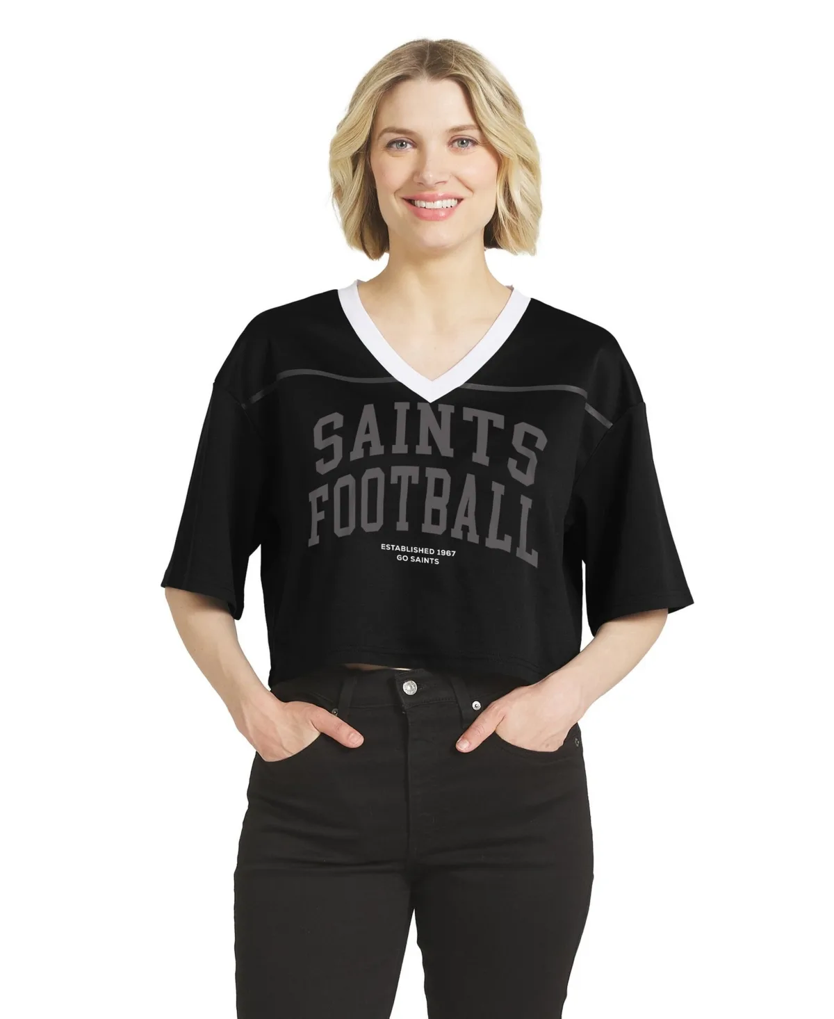 New Orleans Saints Cropped V-Neck T-Shirt by Wear by Erin Andrews