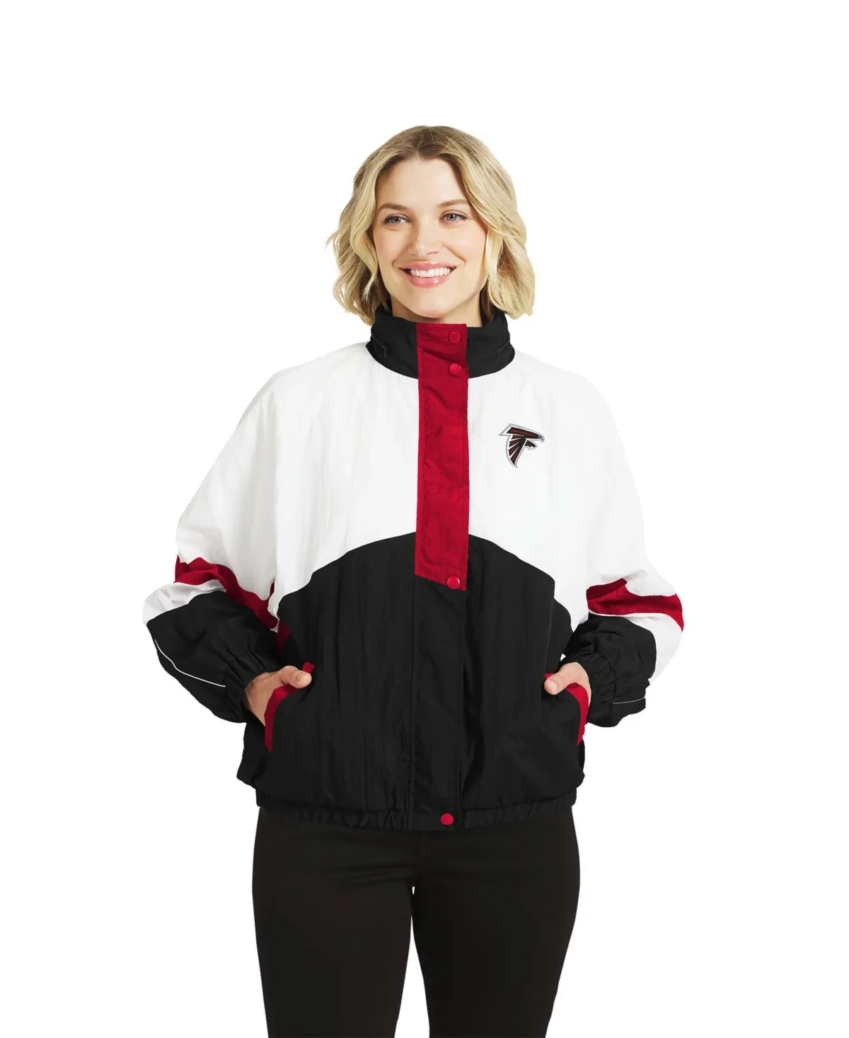 Atlanta Falcons Crinkle Full-Zip Hooded Windbreaker Jacket by Wear by Erin Andrews