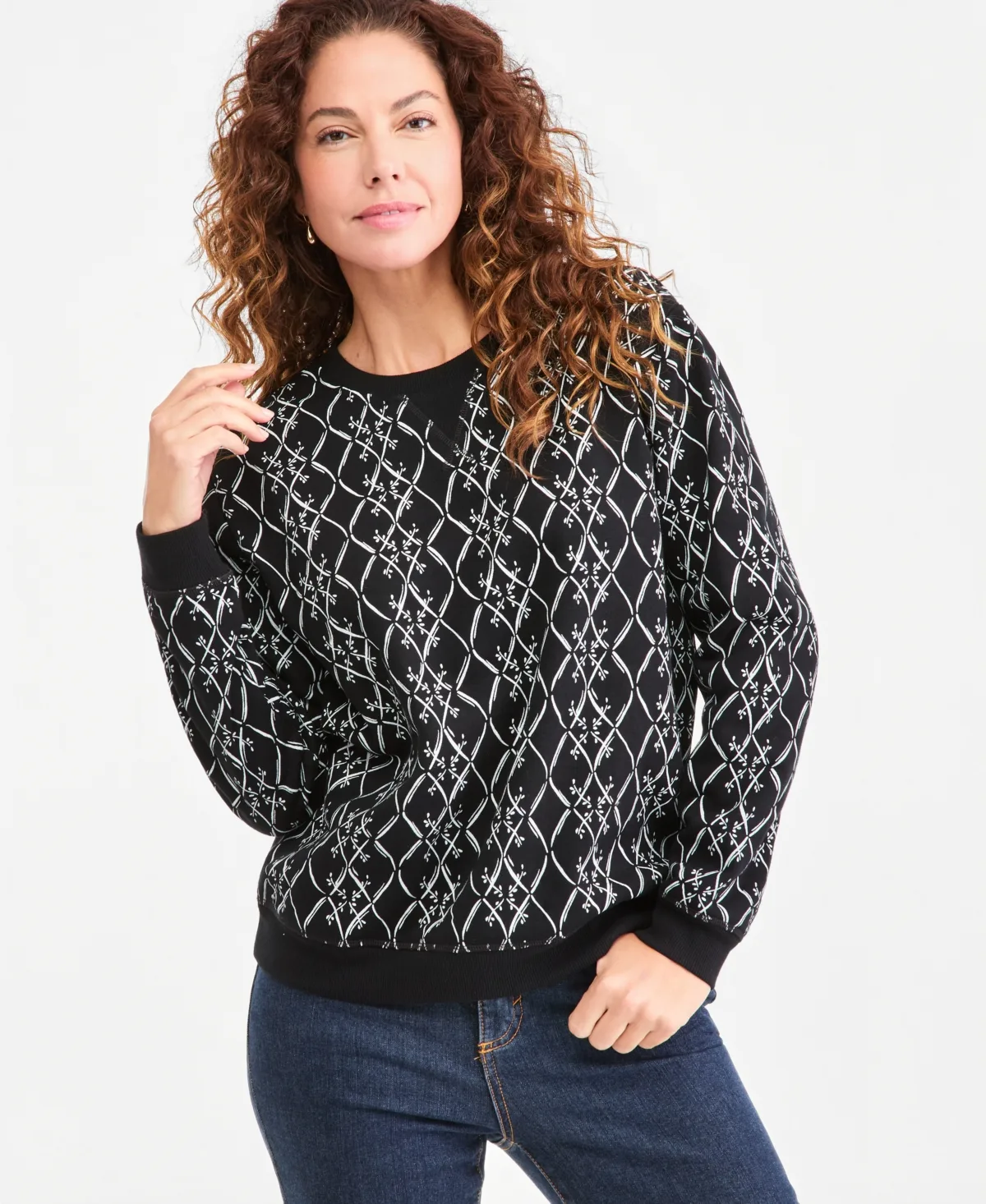 Printed Long-Sleeve Crewneck Sweatshirt by Style & Co