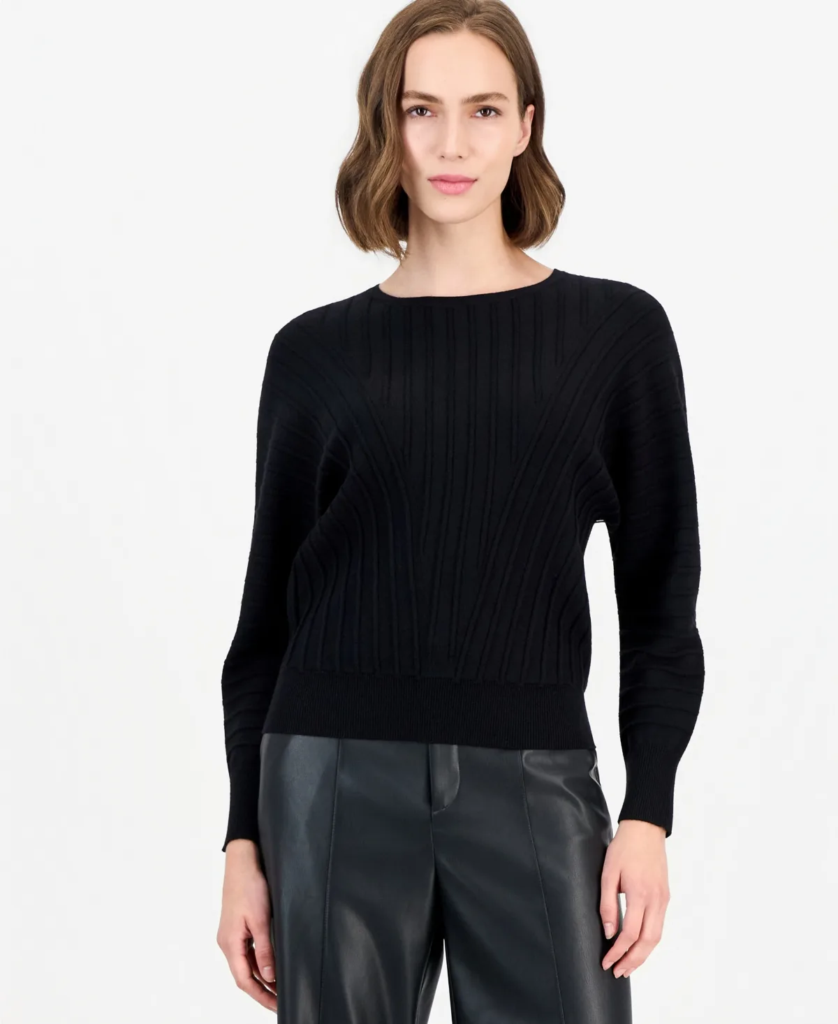 T Tahari Dolman-Sleeve Angled-Rib Crewneck Pullover by Tahari