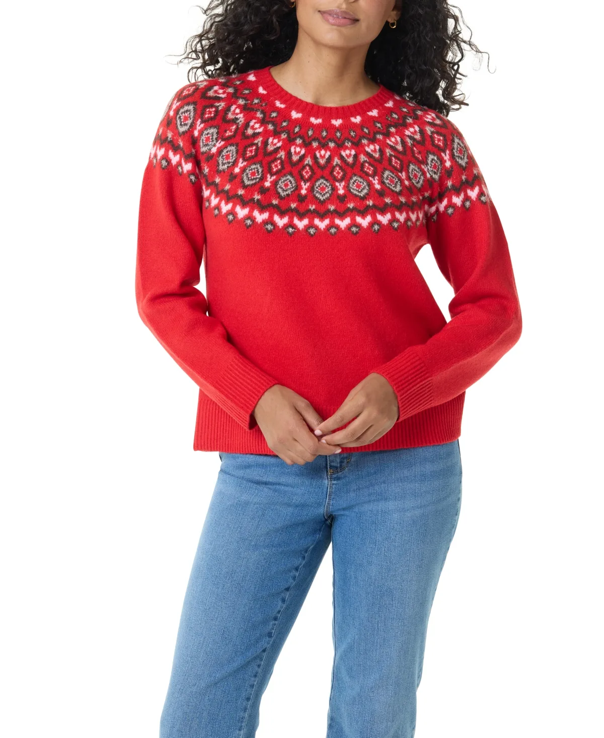 Juna Fair Isle Sweat Crewneck Long-Sleeve Sweater by Gloria Vanderbilt