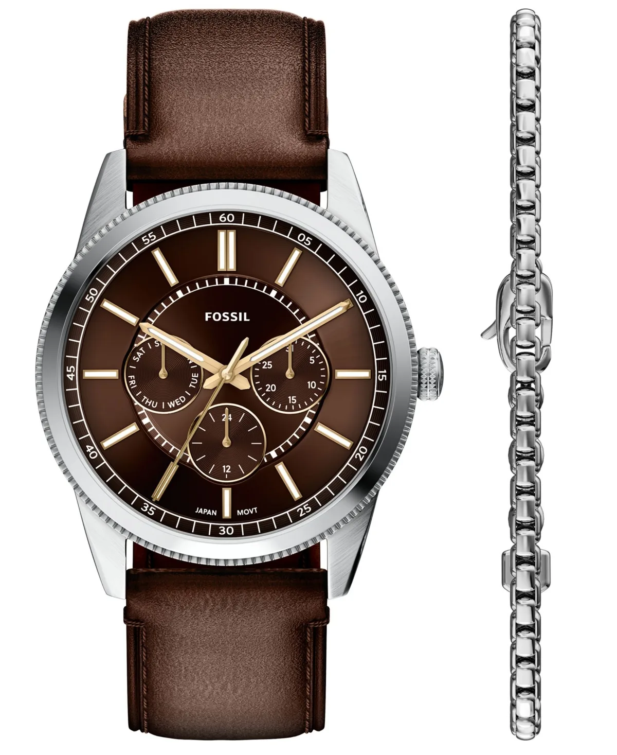 Quartz Date Brown Leather Watch, 42mm