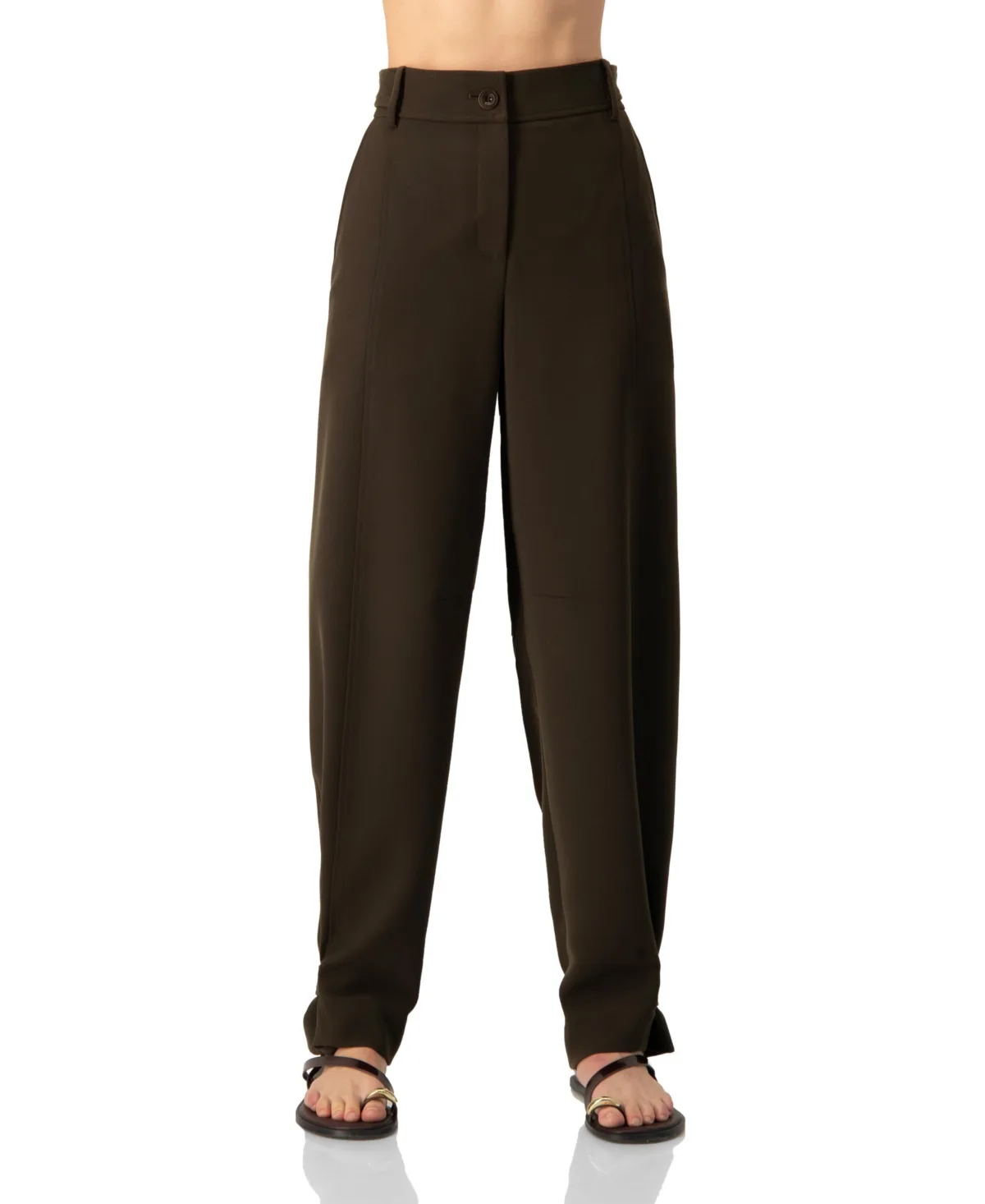 High-Waist Ankle Strap Tapered Pants by Ivonne