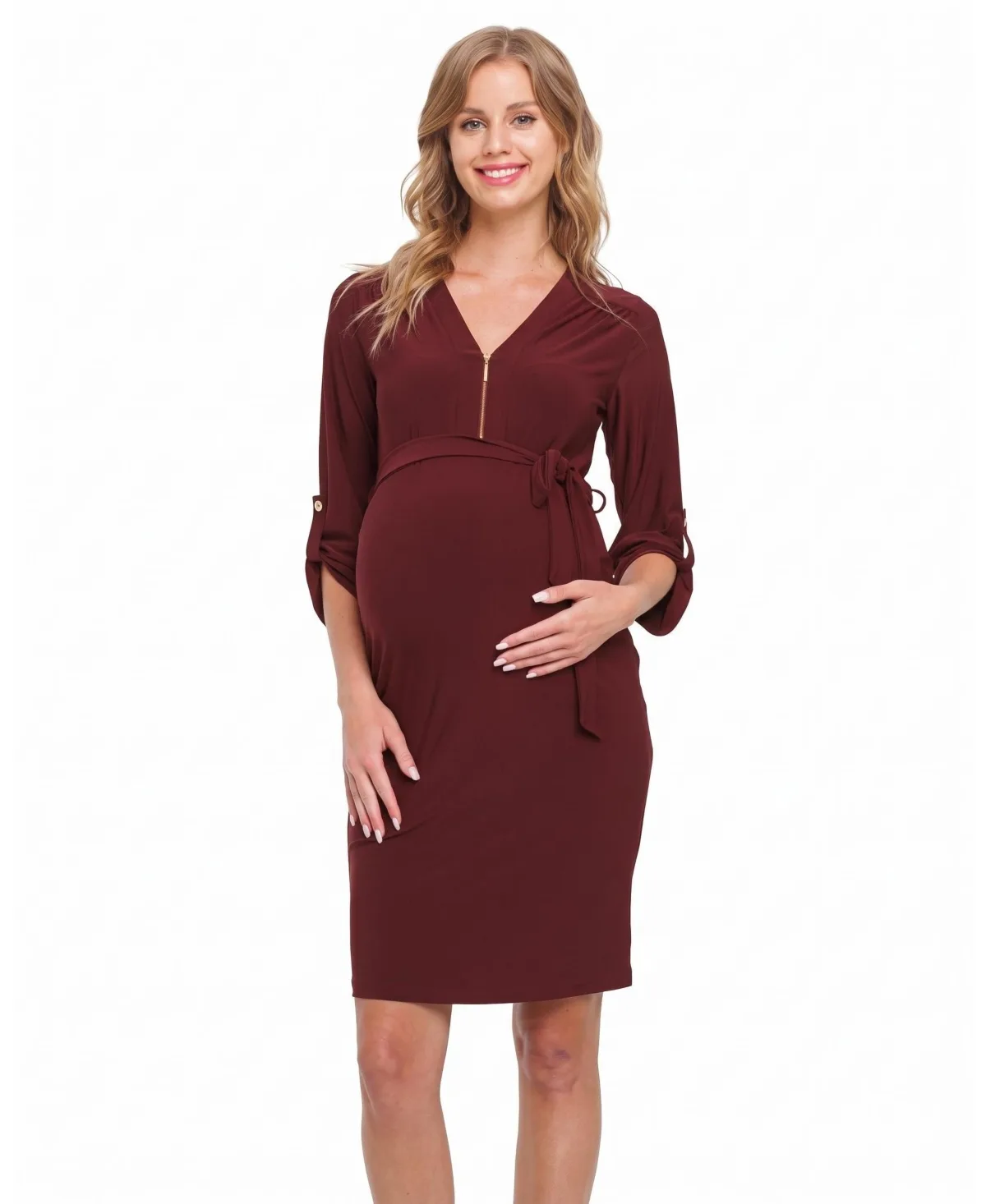 Adjustable-Sleeve Zip-Front Dress by Hello Miz