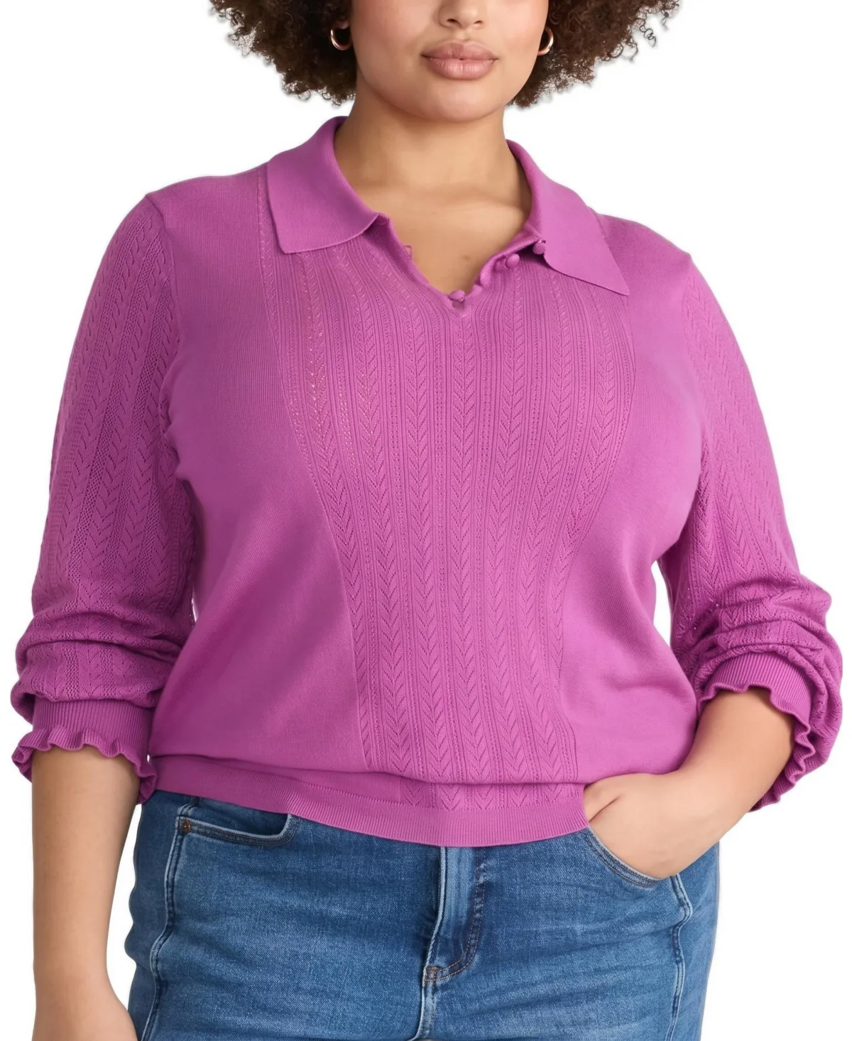 Savvy Fine-Knit Fitted Polo Sweater by Universal Standard