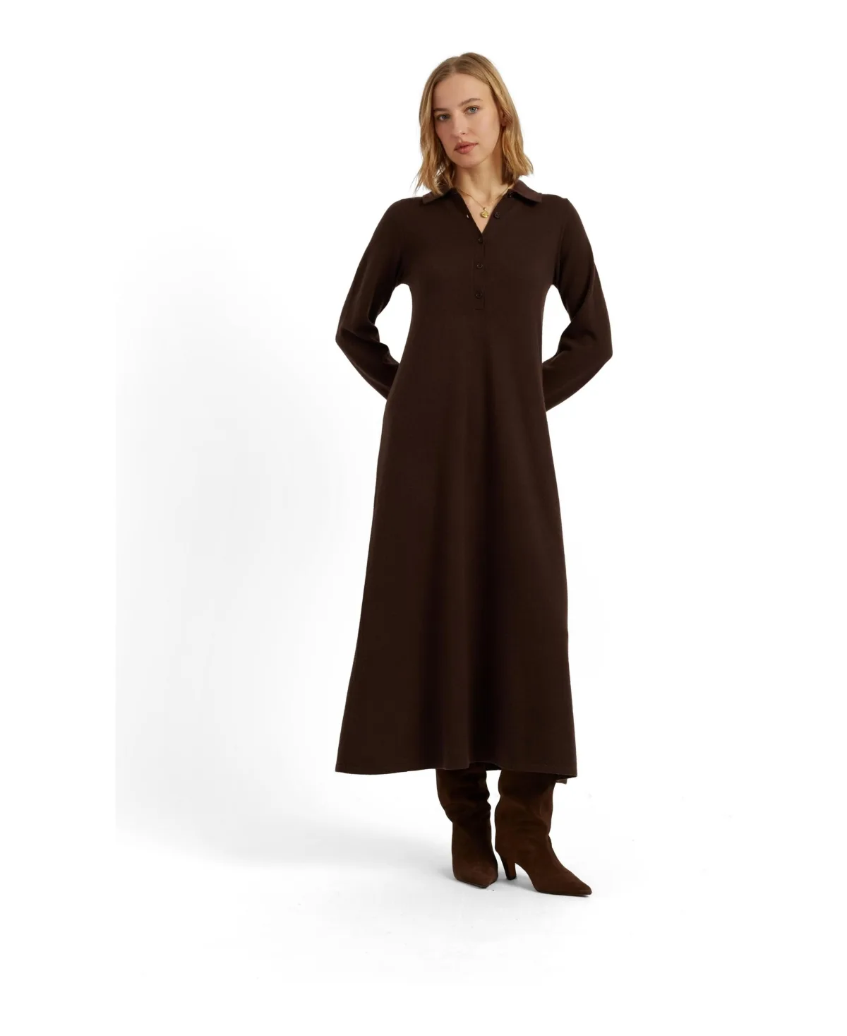 Chinti & Parker Wool-Cashmere A-Line Polo Dress