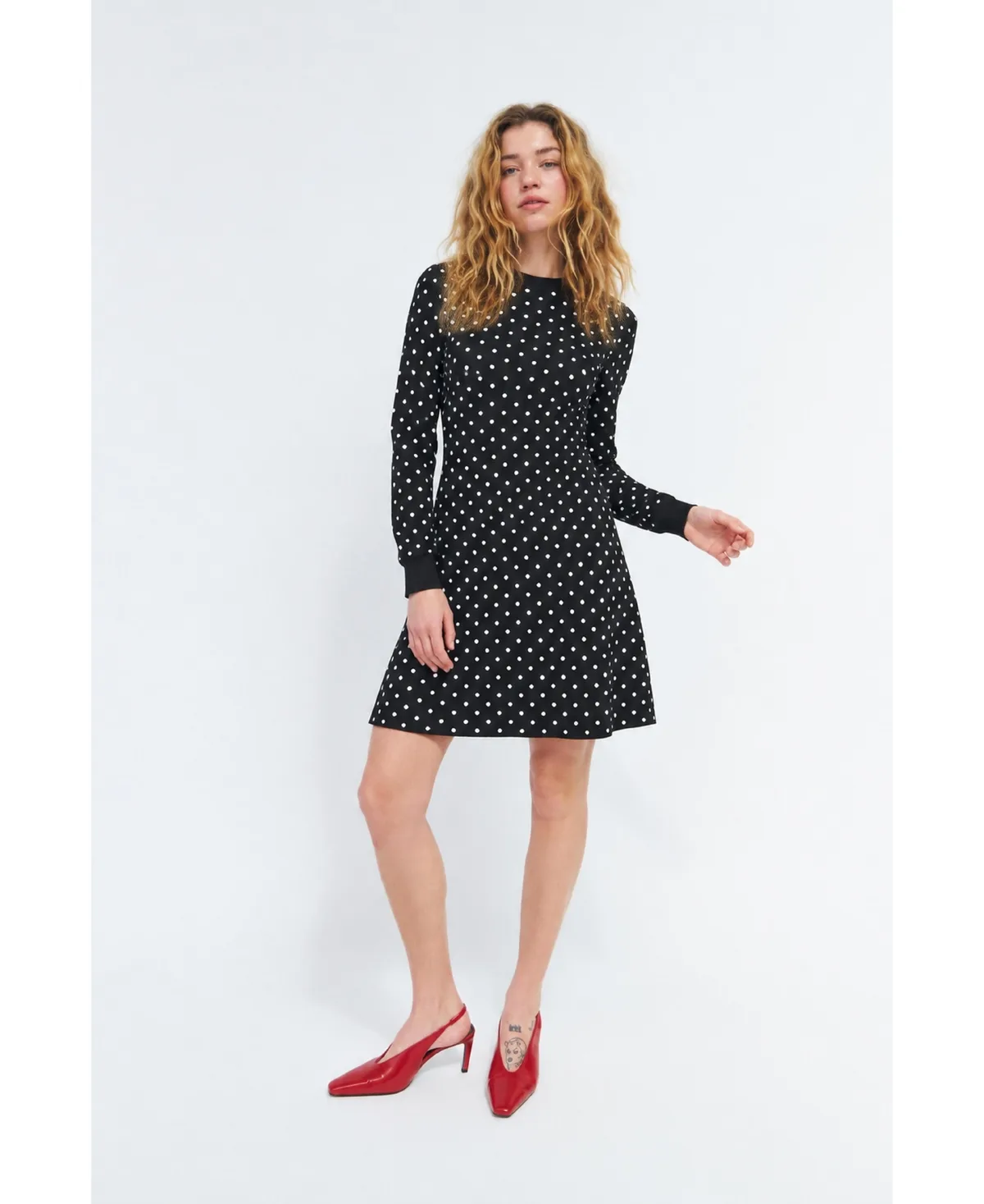 Eline Polka-Dot Long-Sleeve Fit-and-Flare Dress by Cras