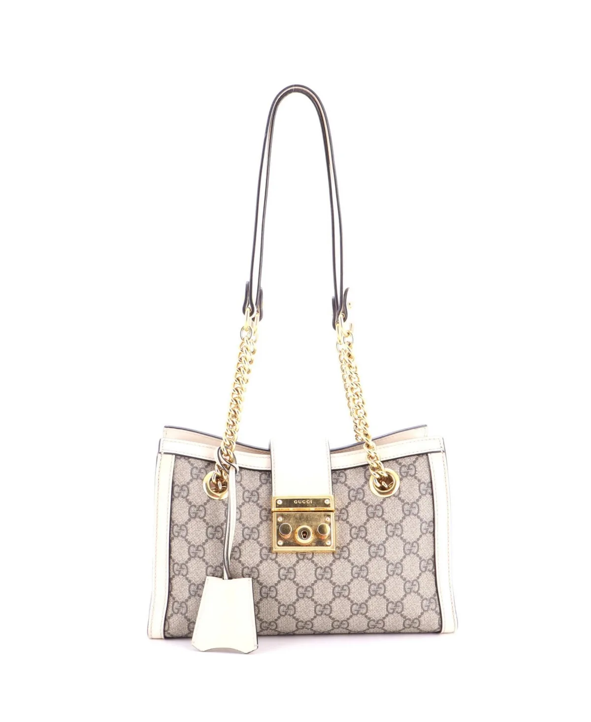 Pre-Owned Gucci Small Padlock Chain Tote GG Coated Canvas with Leather by Gucci