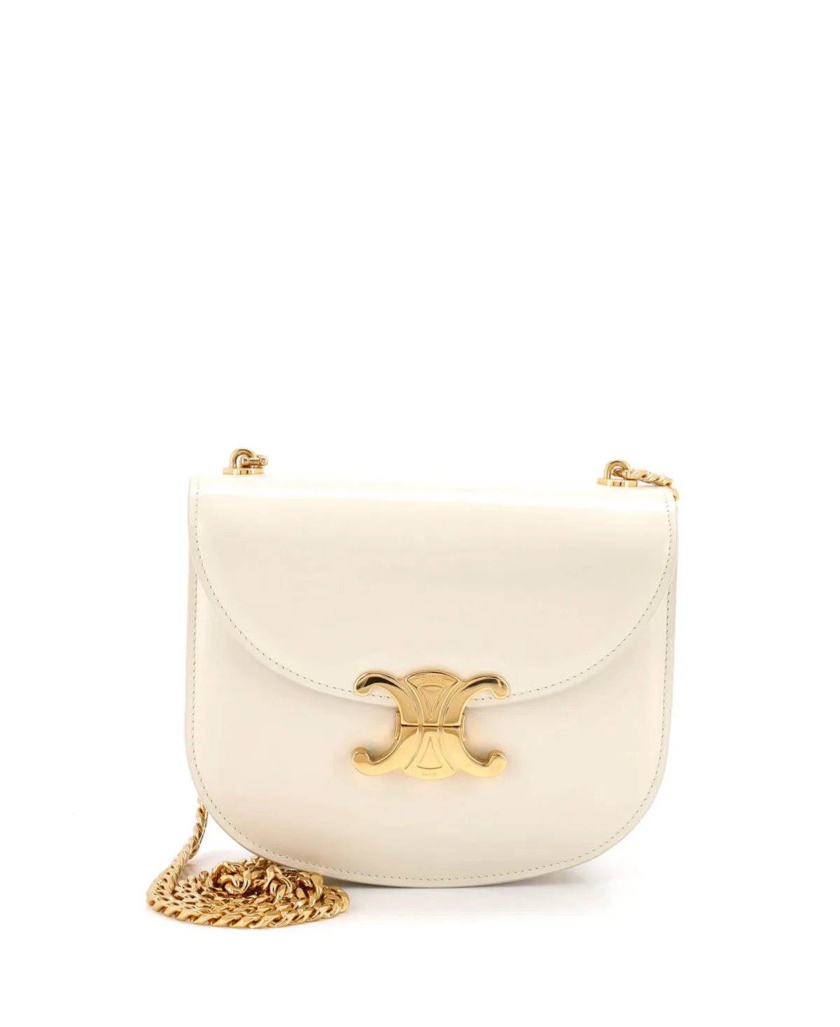 Triomphe Besace Clea Chain Flap Bag Leather (Pre-Owned) by Celine