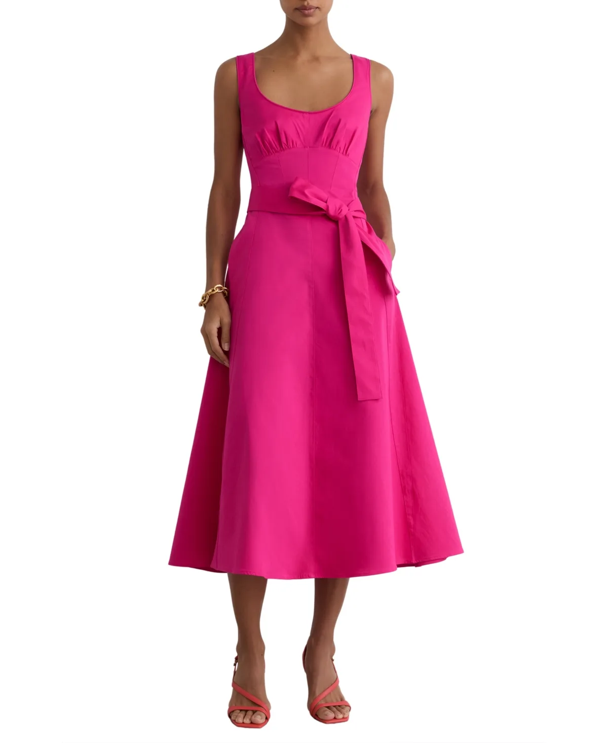 Irina Scoop Neck Cut-Out Back Cotton-Blend Midi Dress by Reiss