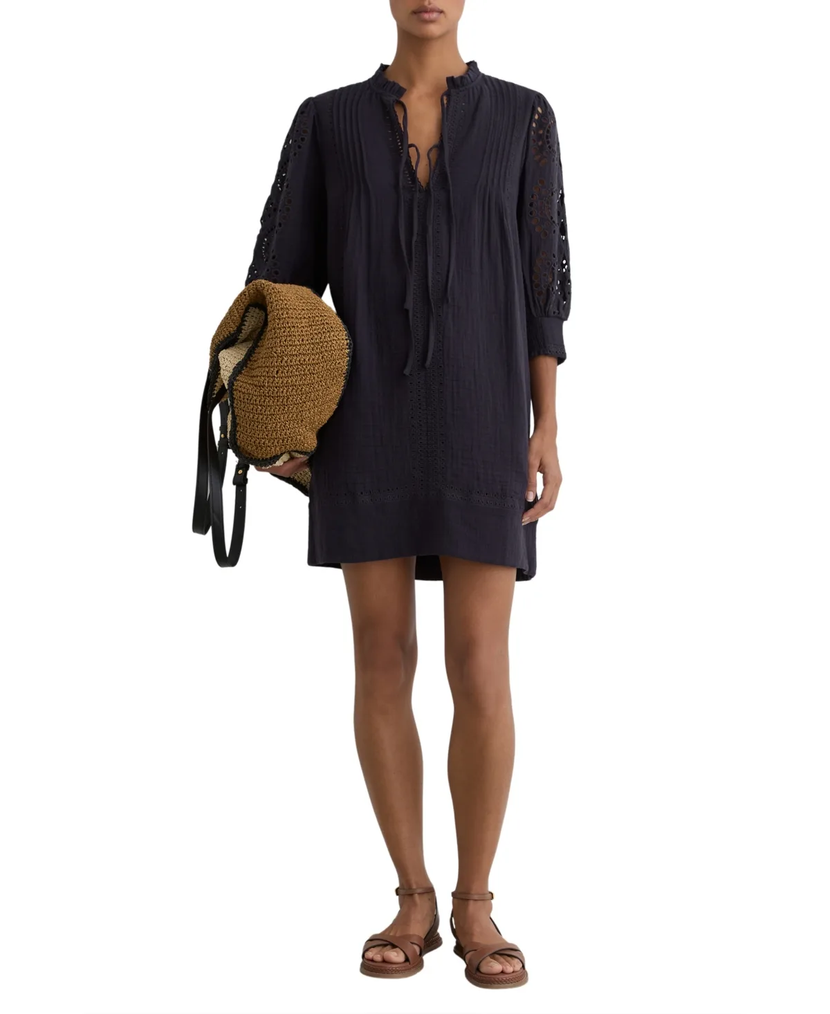Cotton Cheesecloth Broderie Mini Dress by Reiss