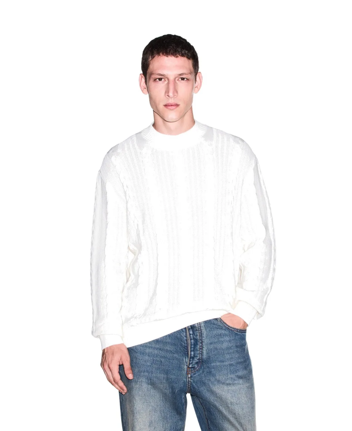 A - x Armani Exchange Wool-Cotton Cable-Knit Crewneck Sweater by Armani