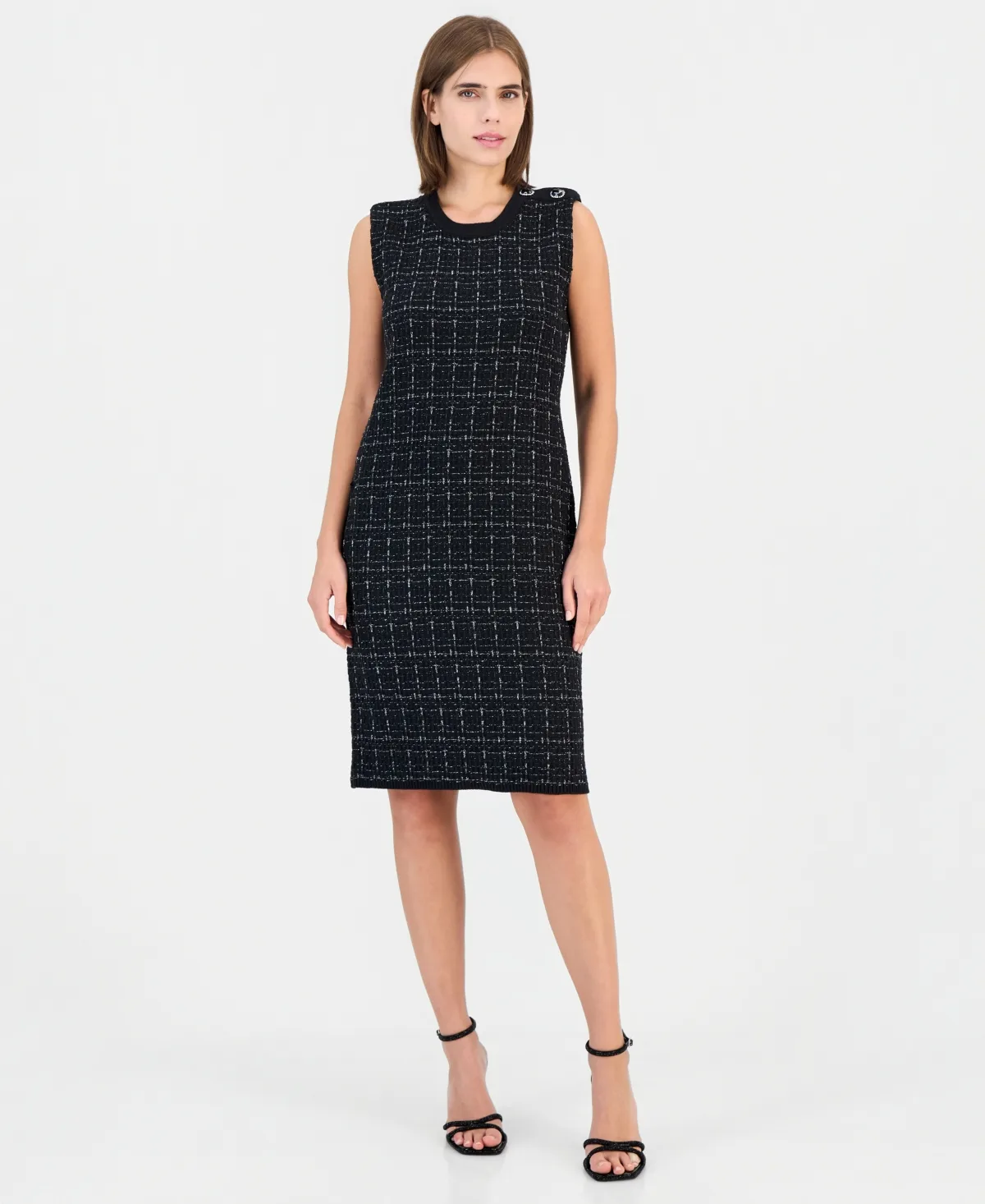 Tweed Texture Stitch Crewneck Sleeveless Dress by Anne Klein