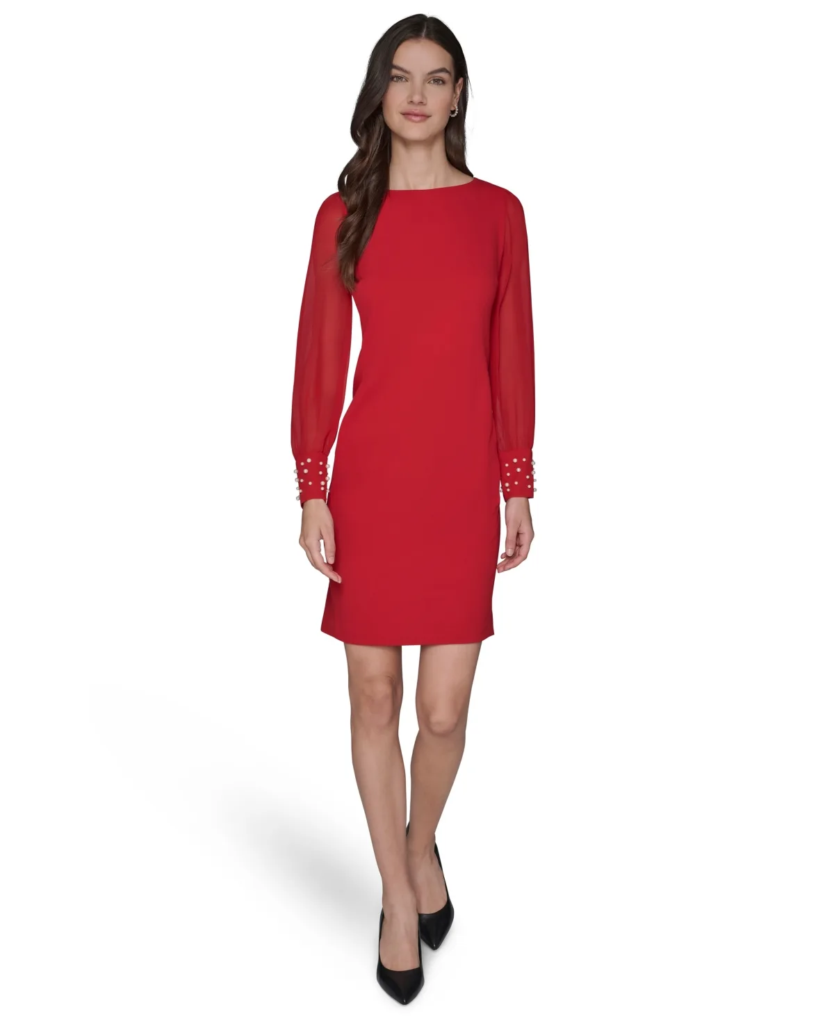 Illusion-Sleeve Beaded-Cuff Dress by Karl Lagerfeld
