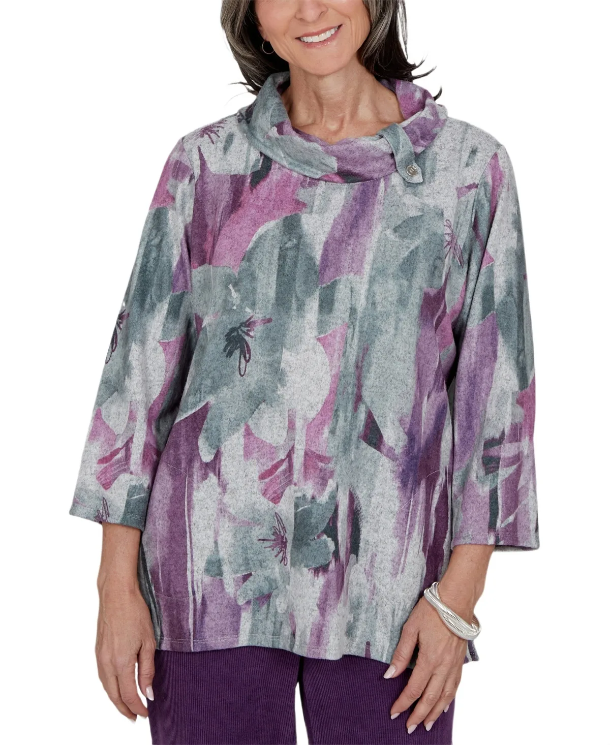 Cowl Neck 3/4-Sleeve Floral-Print Top by Alfred Dunner