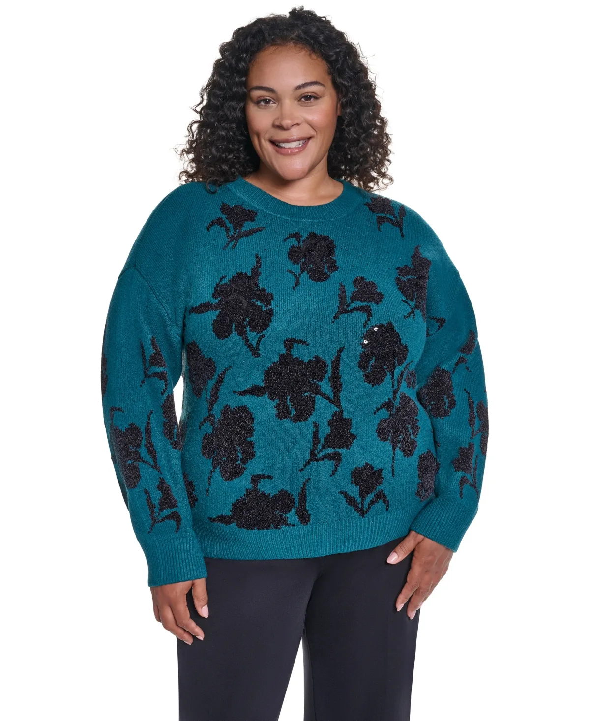 Long-Sleeve Floral-Print Sweater by Karl Lagerfeld