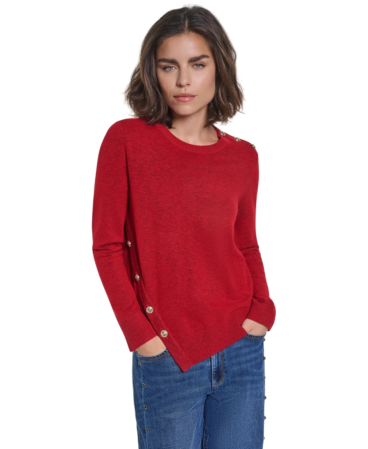 Asymmetrical Long-Sleeve Crewneck Sweater by Karl Lagerfeld