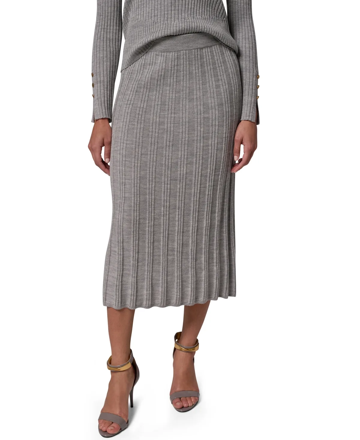 Rib Stitch High-Waisted A-Line Wool Skirt by Donna Karan New York