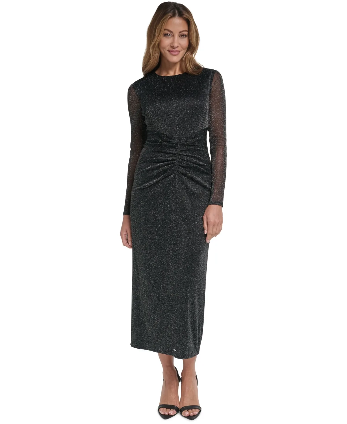 Glitter-Knit Long Sleeve Mock Neck Dress