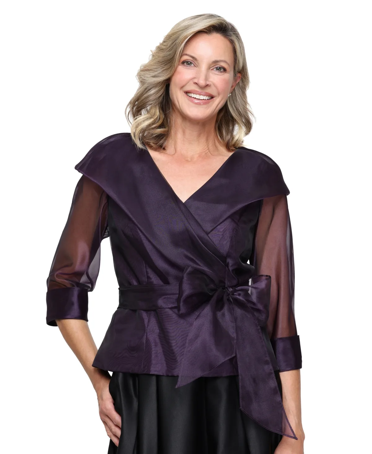 Organza 3/4-Sleeve Blouse by Alex Evenings