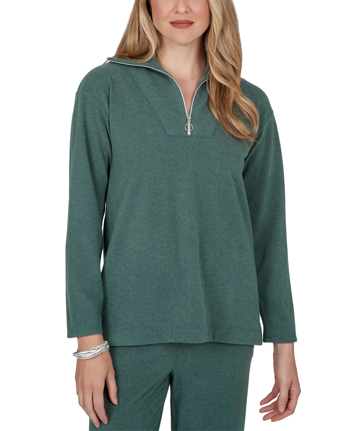 Ribbed-Knit Quarter-Zip Long-Sleeve Top by Ruby Rd