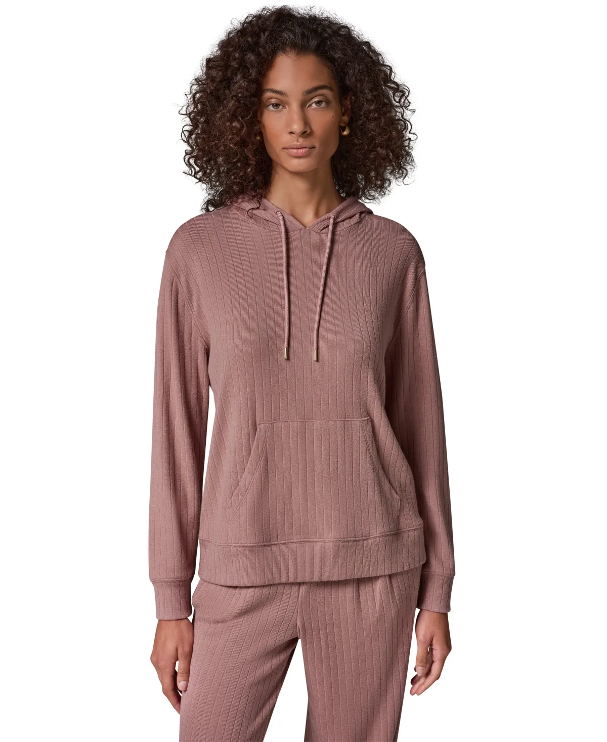 Plush Drop-Needle Ribbed Hoodie by Donna Karan Weekend