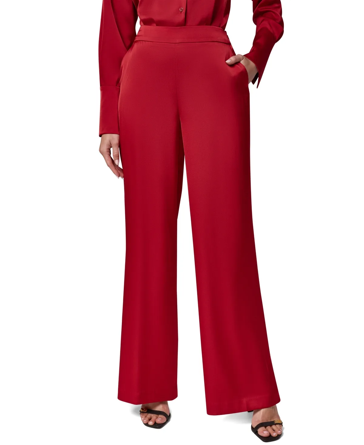 Satin Wide-Leg Side-Zip Pants