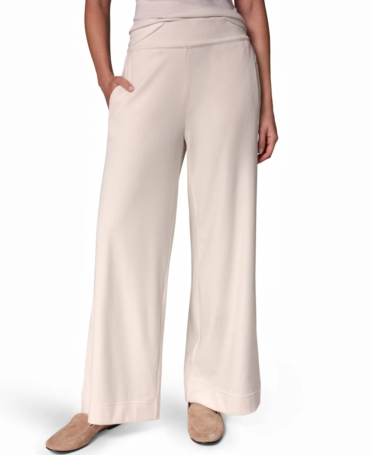 High-Rise Wide-Leg Pull-On Corduroy Pants by Donna Karan Weekend